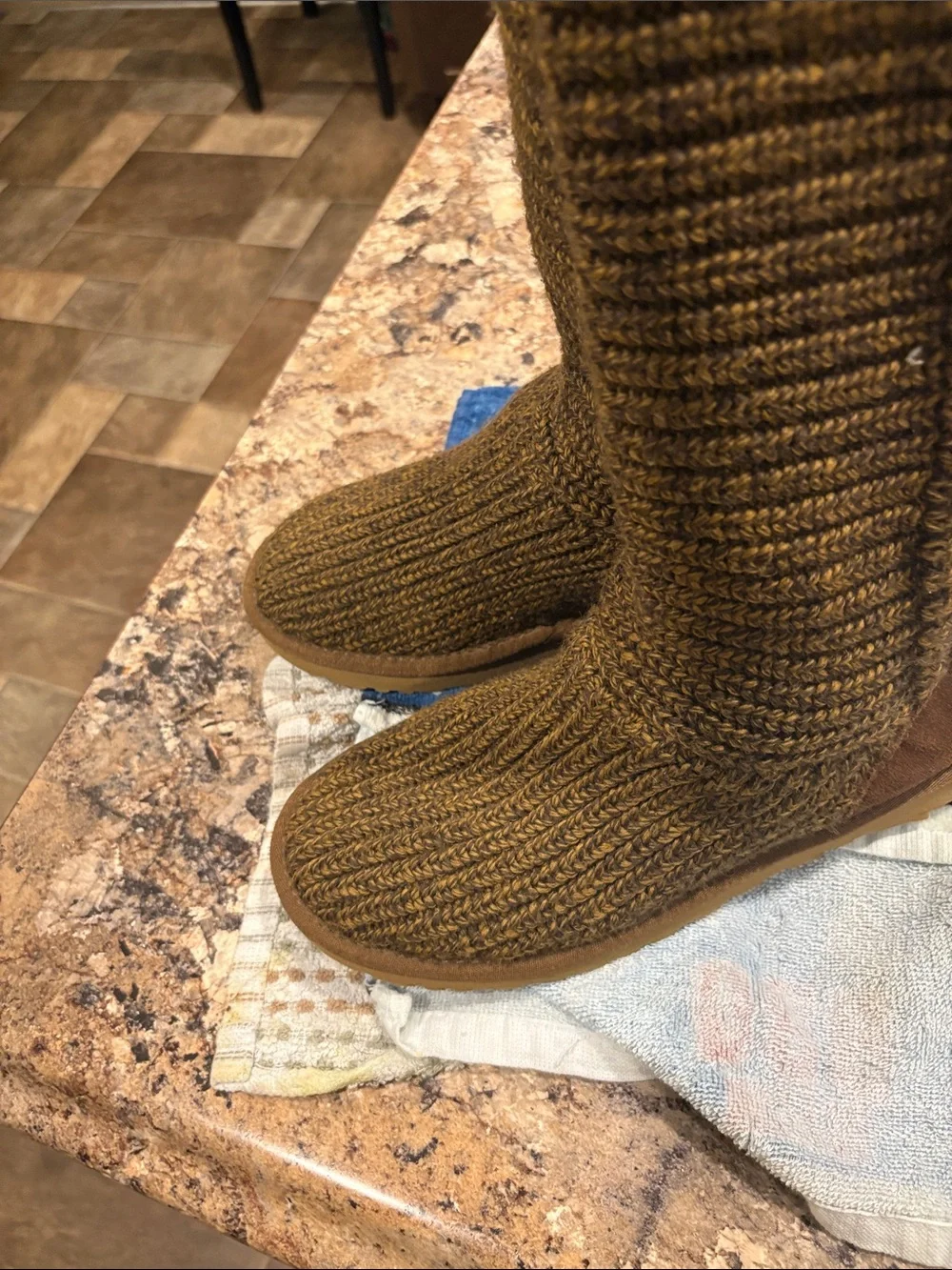 UGG Women's-Knee Knit Boots in Brown VGC Preowned